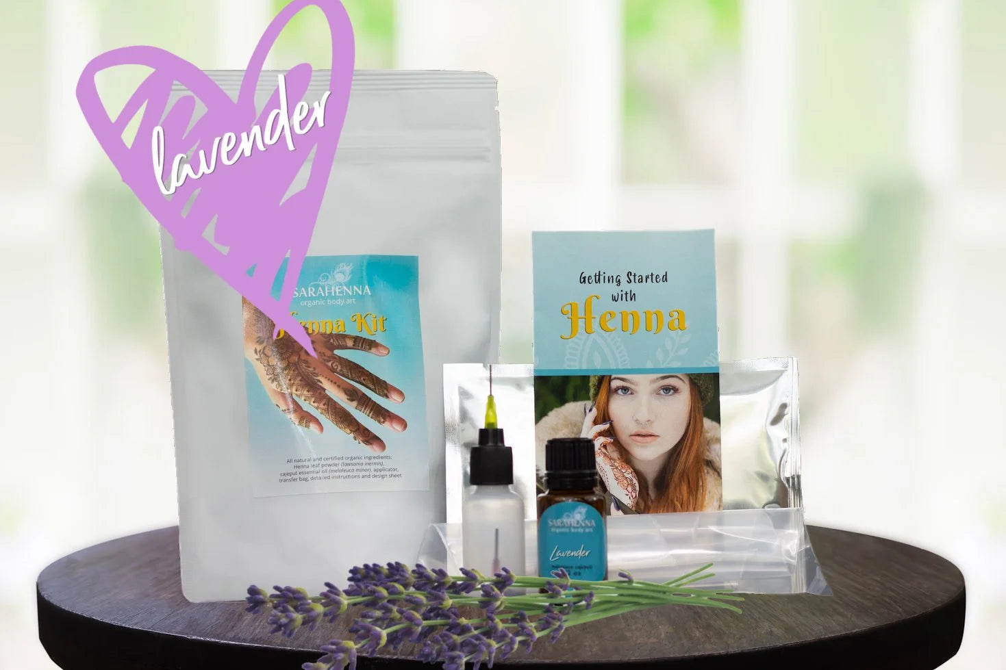 A henna kit with organic henna powder and lavender essential oil for pregnant belly henna