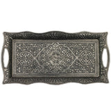 An intricate silver decorative tray made in Turkey