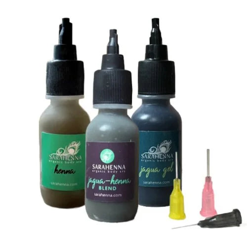 A set of 3 fresh henna, jagua and jagua-henna bottles 