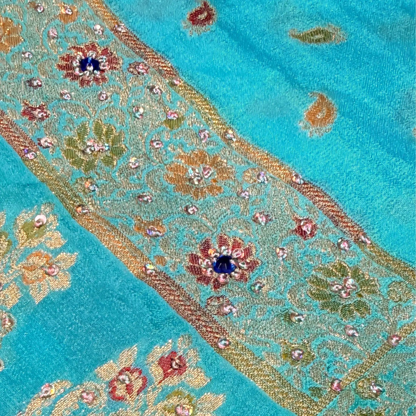 Vintage Dupatta: Turquoise+Gold