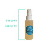 Bottle of SARAHENNA henna finishing spray with dimensions on a white background