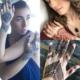 Three women, one with a natural henna stain, one with a jagua stain and one with a jagua-henna stain