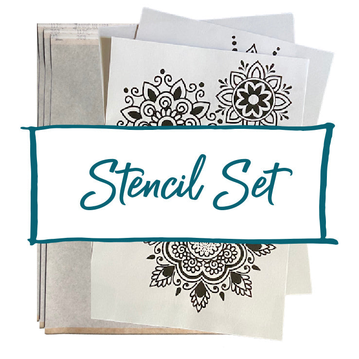 Set of stencils for henna with mandala designs on a white background