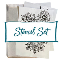 Set of stencils for henna with mandala designs on a white background