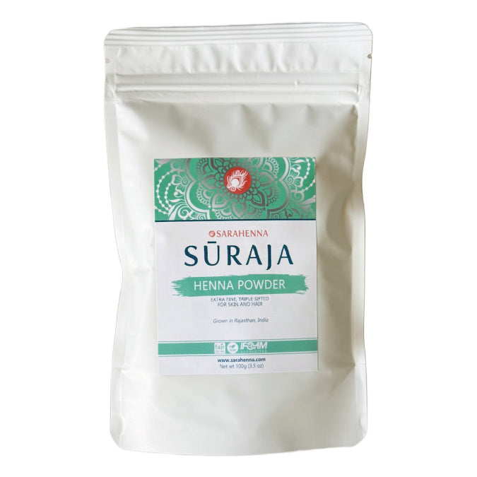 Suraja Henna Powder packaged in a white bag